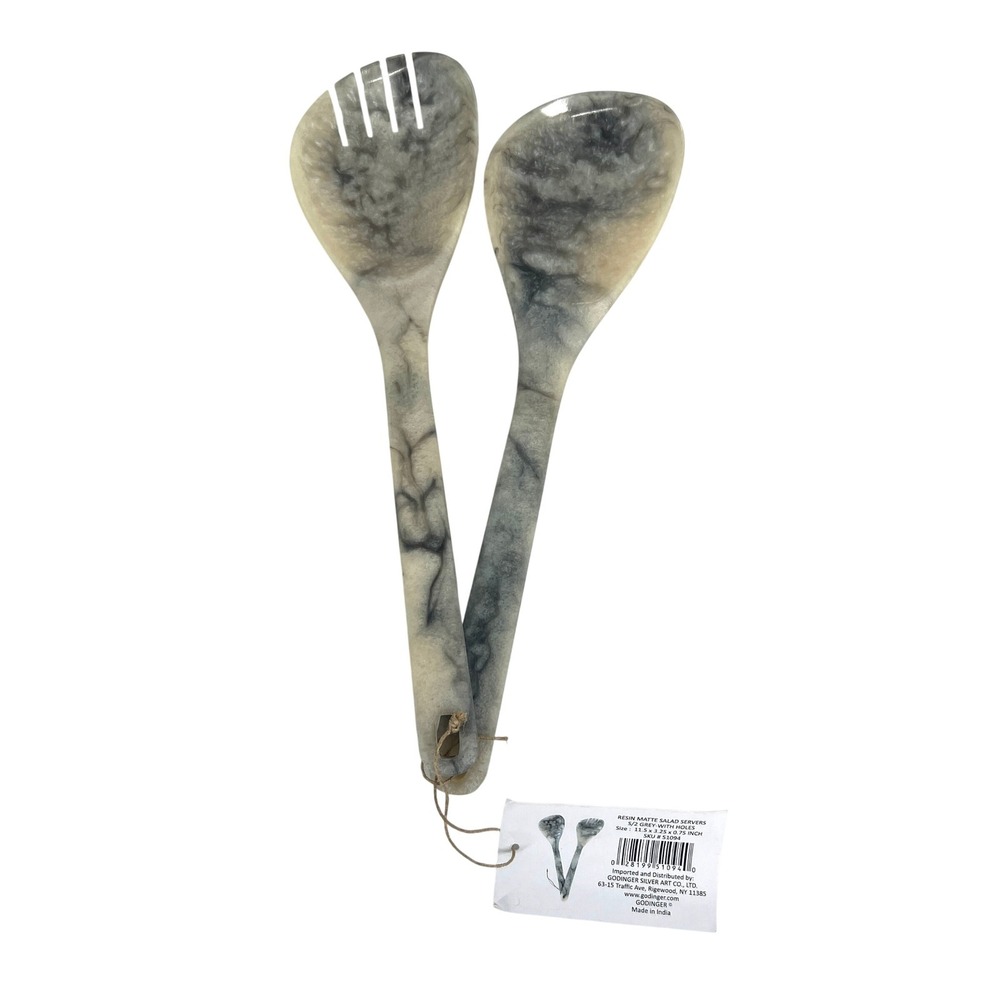 Godinger Resin Matte Salad Servers Grey Marbled 2 Piece Set 51094 11.5 Inch